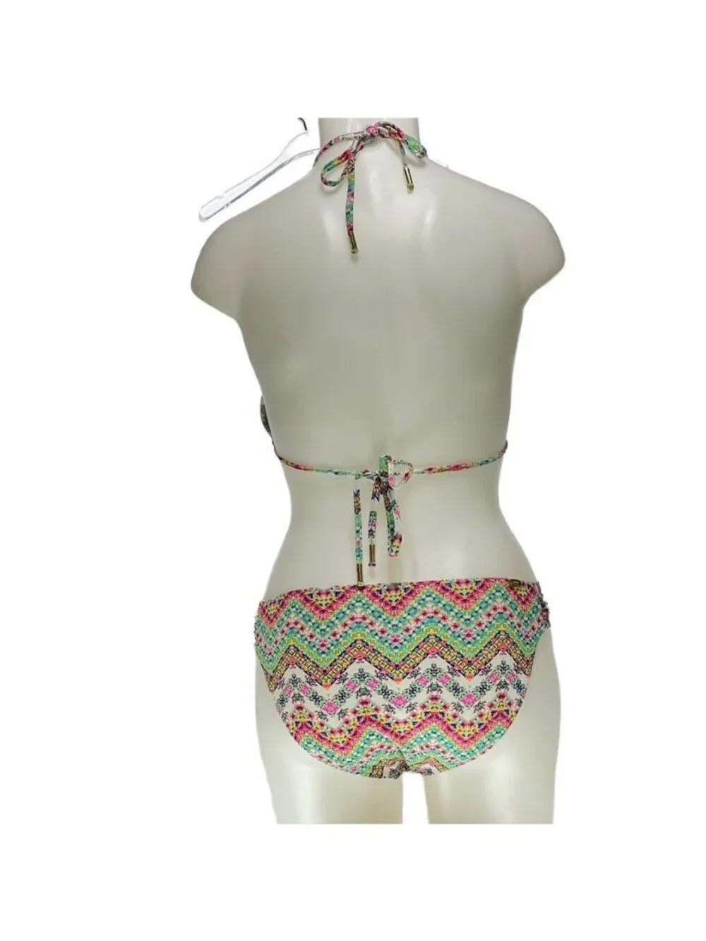 Jessica Simpson Ruffle Halter Bikini Set With Chevron & Floral Print XL